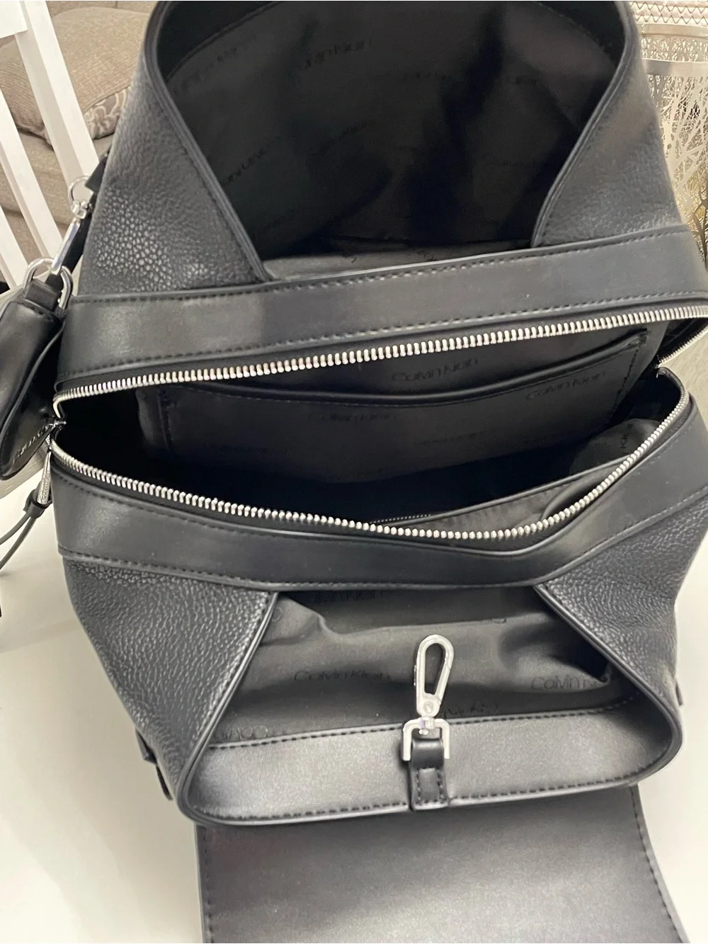 Calvin Klein Black Pebbled Leather Backpack with Detachable Coin Pouch